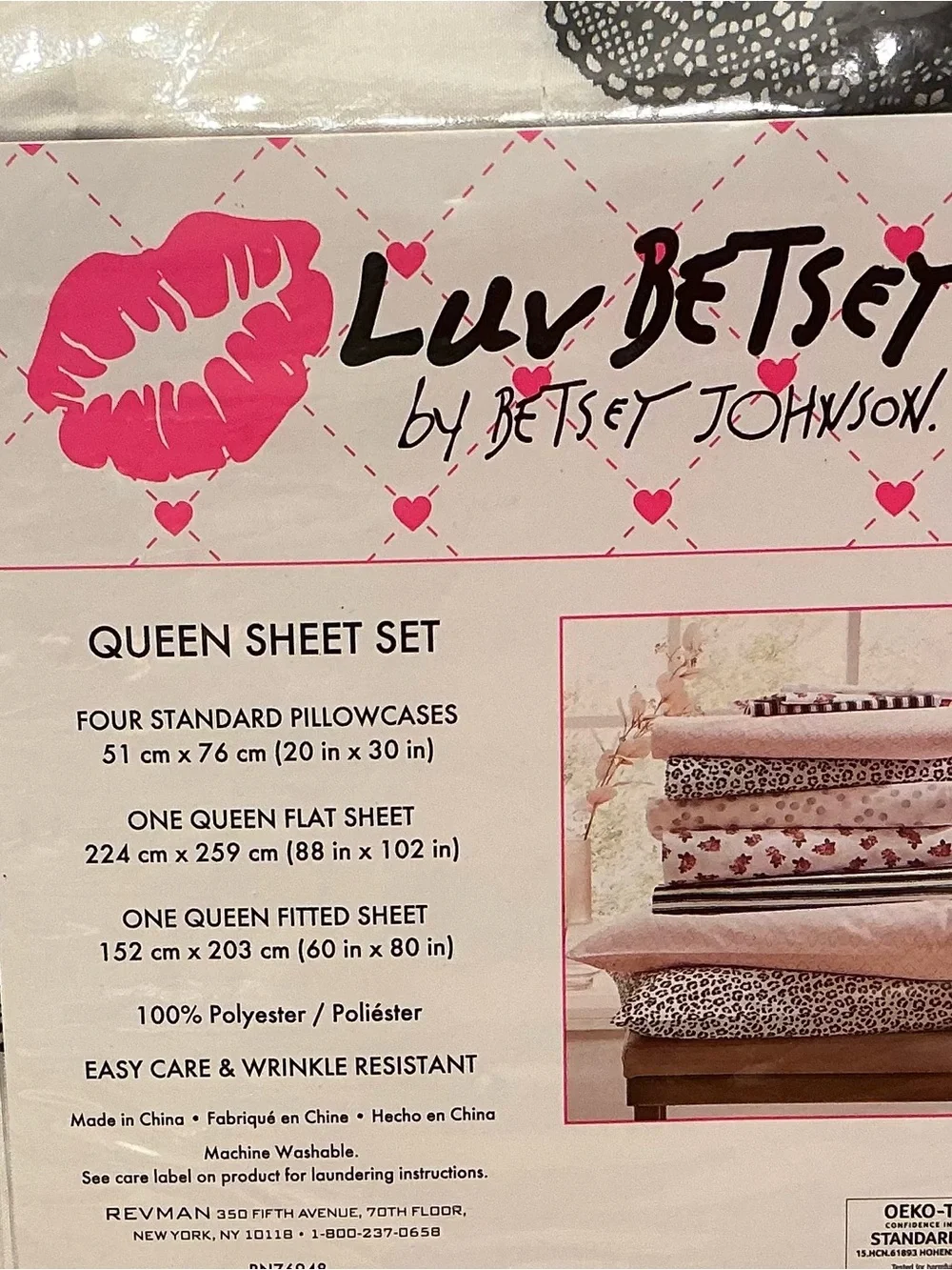 Betsey Johnson White Queen Sheet Set with Black Lace Heart Print